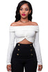Sexy White Knotted Front Off-the-shoulder Long Sleeve Top
